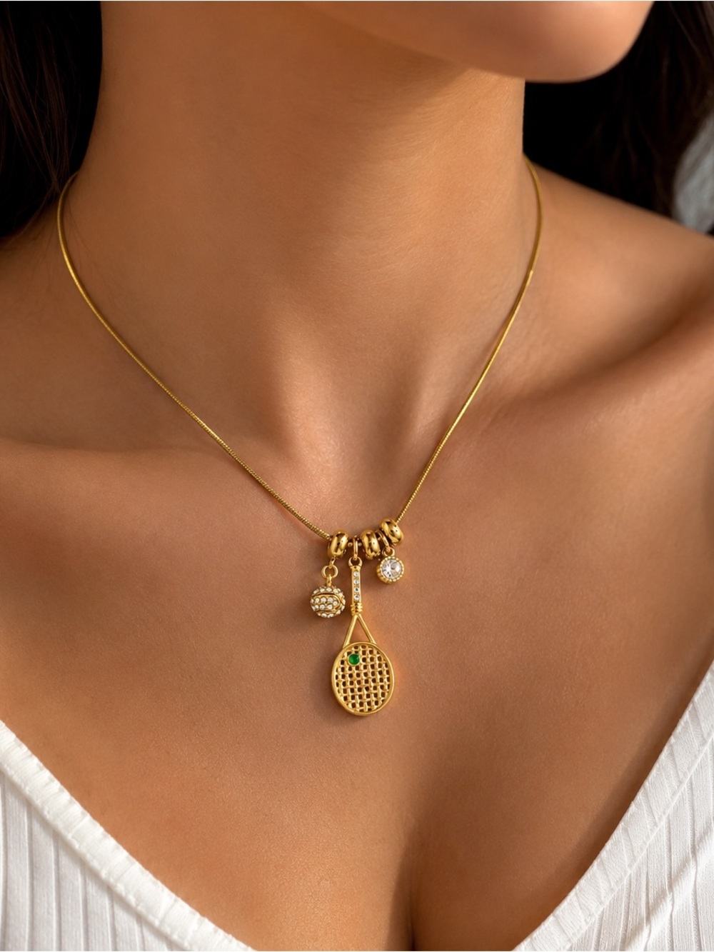 Tennis Racket Charm Necklace – 18K Gold PVD Plated Stainless Steel 🎾✨